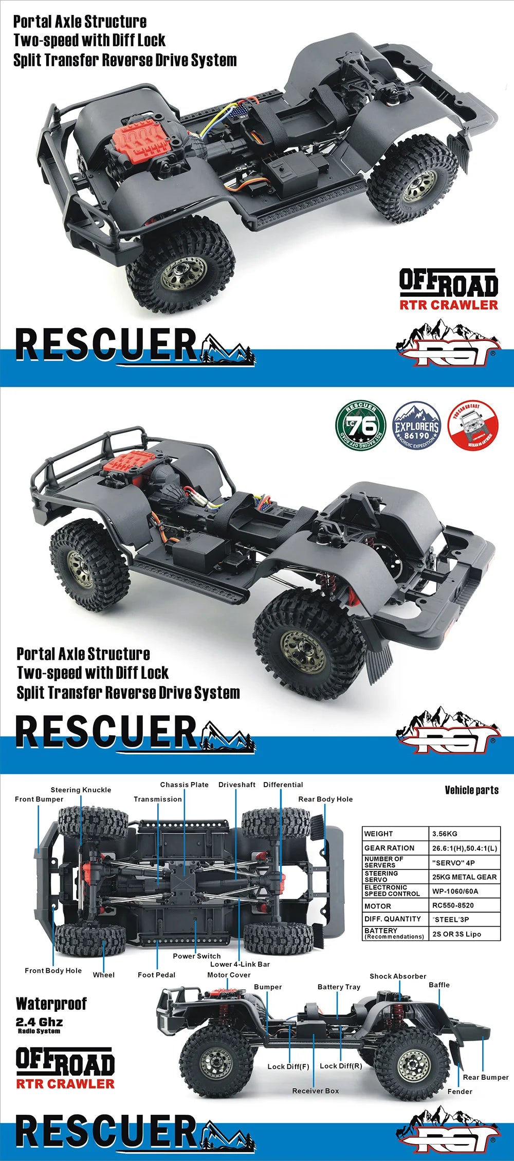 RGT EX86190 LC76 1/10 2.4G RC Cars Electric Remote Control 4WD Model Car Crawler Rock Buggy Off-road  2 Speed Shift Gift EX86120