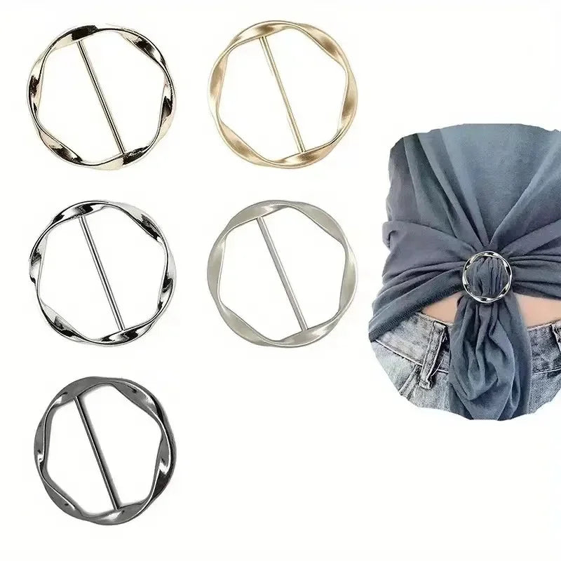 Premium Fashion Clothing Ring Clips 5pcs| Adjustable Metal Buckles for T-Shirts, Shawls, Scarves, Dresses & Waist Styling